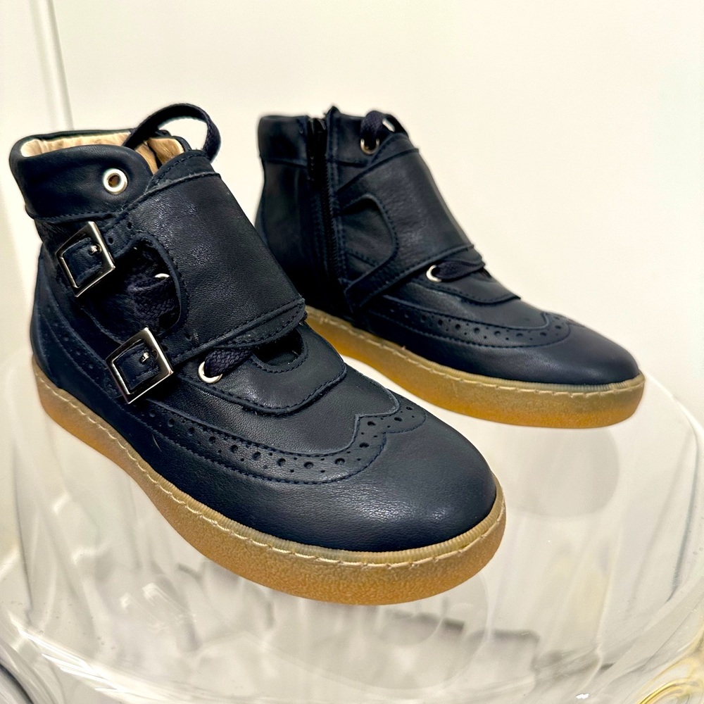 Two Con Me Leather High Tops Navy Shoes. Size 30 (EUR), 12.5 US. Brand NWT.